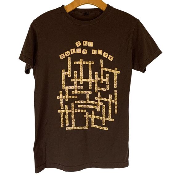 Tulex Women's size Small Brown Cincinnati The queen City Scrabble T-shirt top - Picture 1 of 8